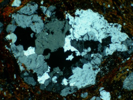 Polycrystalline Quartz - cross polarised light - Granite petrofabric, Belize - 2mm field of view